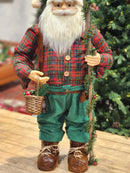 PAPAI NOEL EM PÉ XADREZ VERDE E VERMELHO 80CM